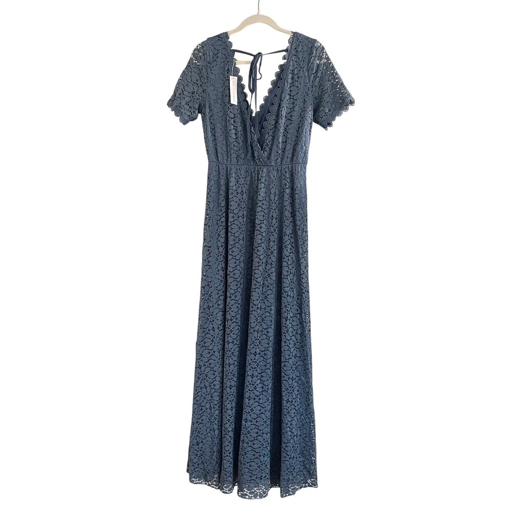 NWT Baltic Born Venice Slate Blue Lace Maxi Dress V-neck Tie Back Size L - Picture 3 of 12